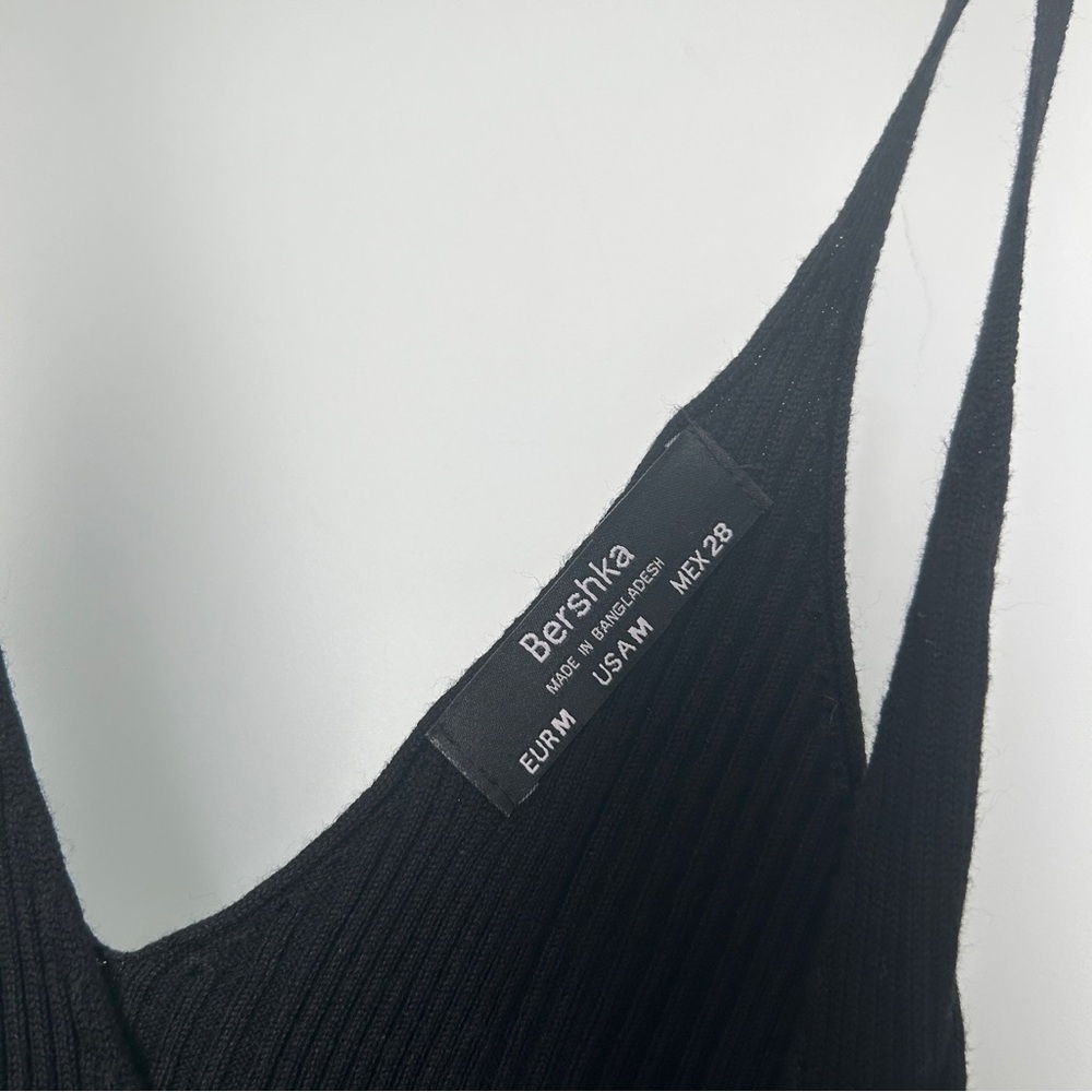 Bershka Strappy Ribbed Midi Dress Black M View 4